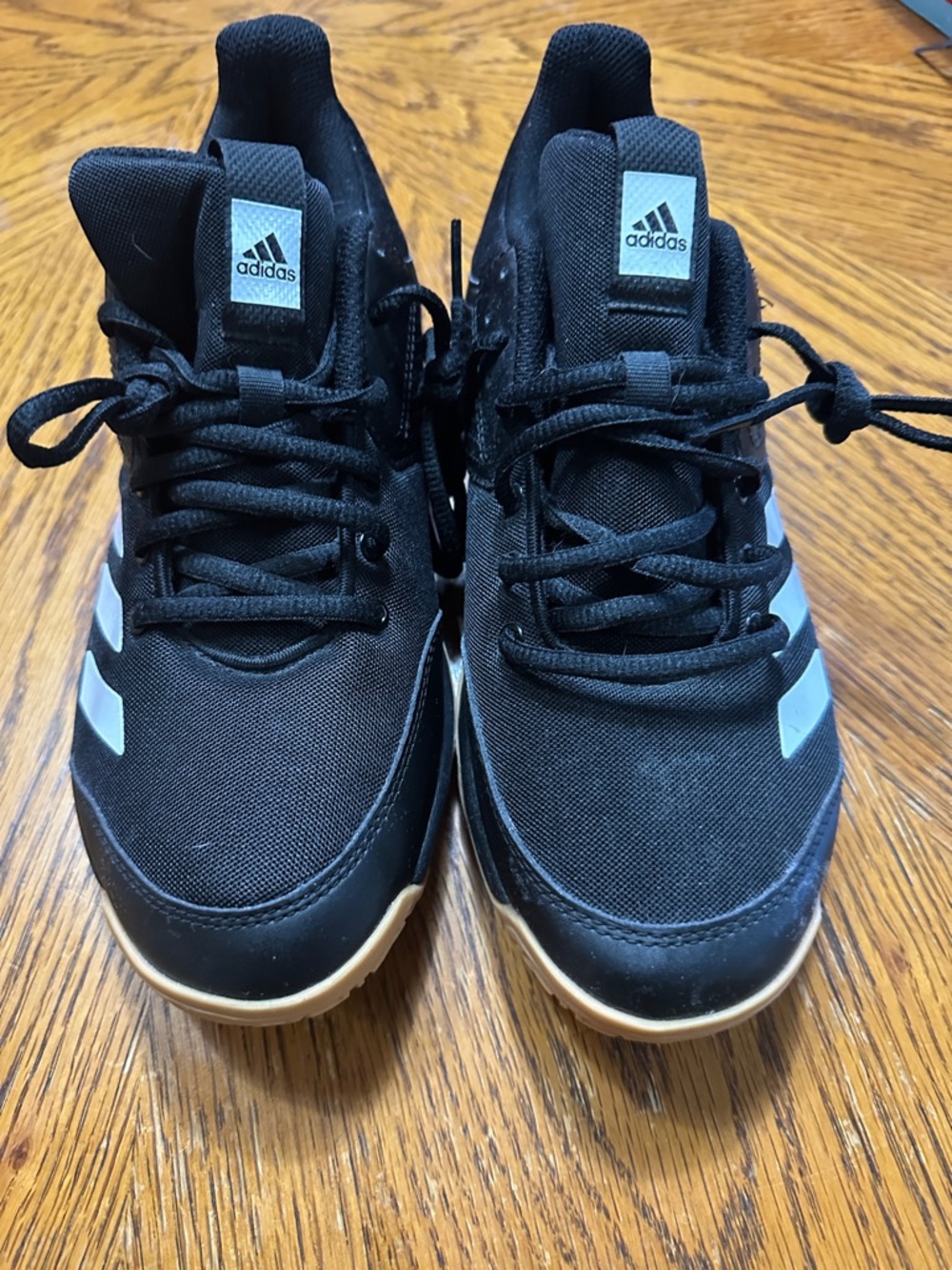 adidas Kids Black Sneakers with Gum Outsole and White Stripes